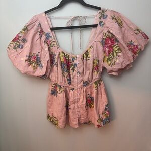 Floral Short Puff Sleeve Blouse